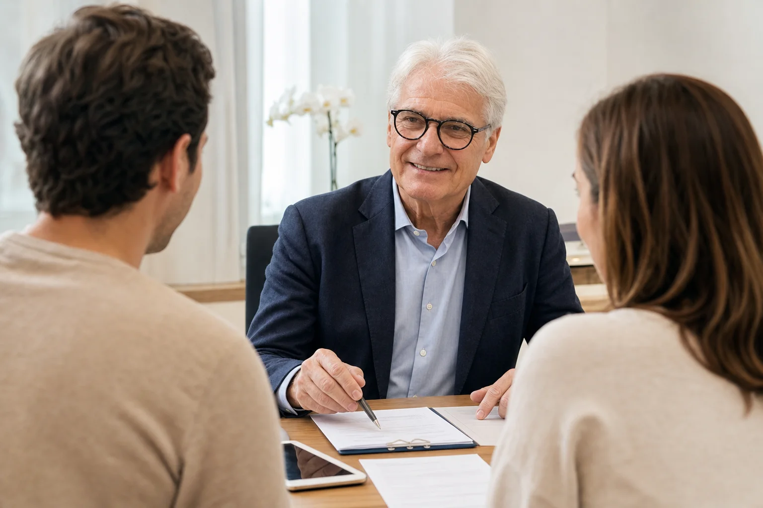 Prof. MR Dr. Friedrich Gill bespricht IVF-Fonds Voraussetzungen und Kostenunterlagen mit einem Paar