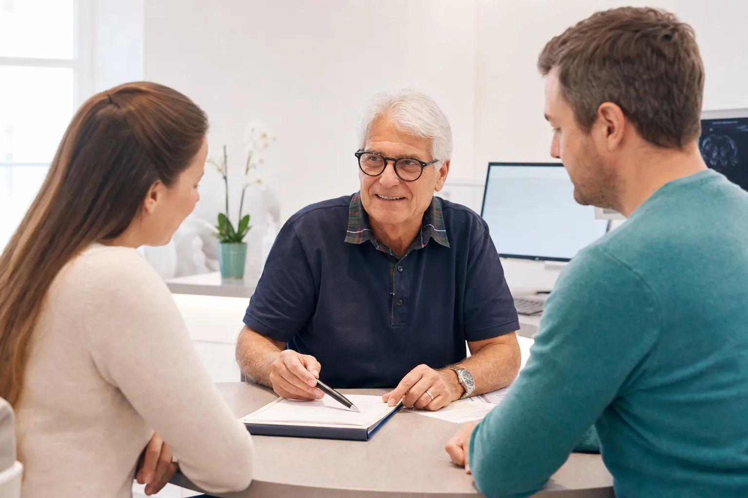 Prof. MR Dr. Friedrich Gill bespricht in Wien PCOS, Eisprung und Kinderwunschplanung mit einem Paar